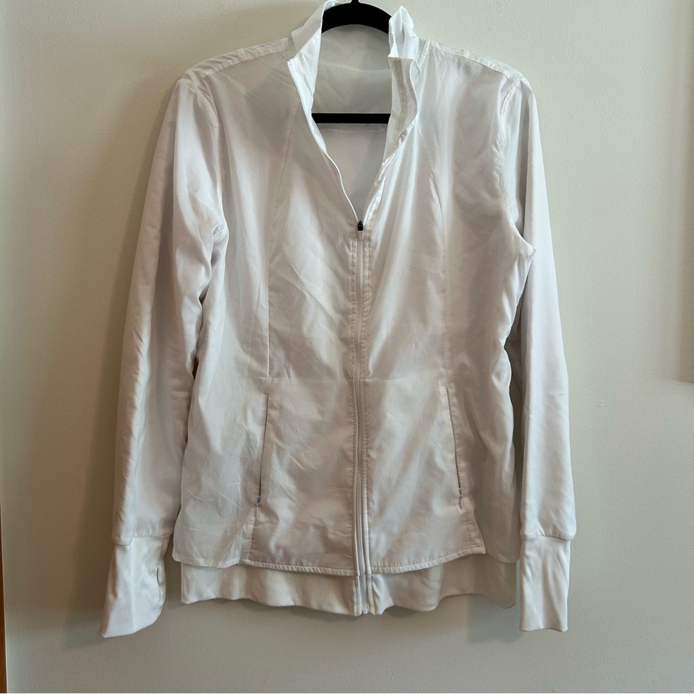 ZYIA White Bomber Jacket with Ribbed Cuffs and Full-Length Zipper